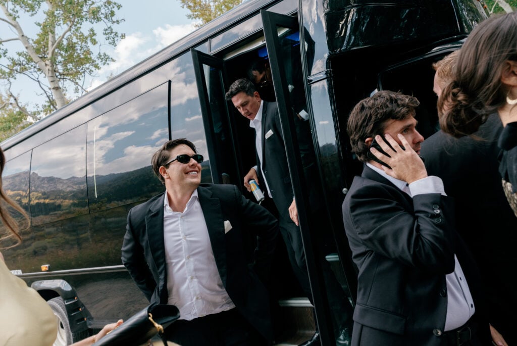 Best Charleston Wedding Venues and How to Handle Transportation for Each 7 groomsmen exiting Charleston wedding bus